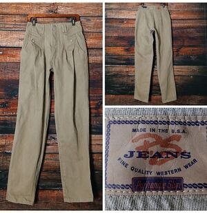 Panhandle Slim Jeans 28X34 Vintage 70s High Rise Riding Western Khaki USA Made